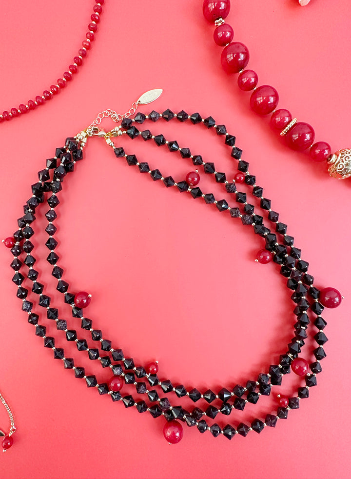Multi-layers Garnet with Red Coral Statement Necklace JN007 - FARRA