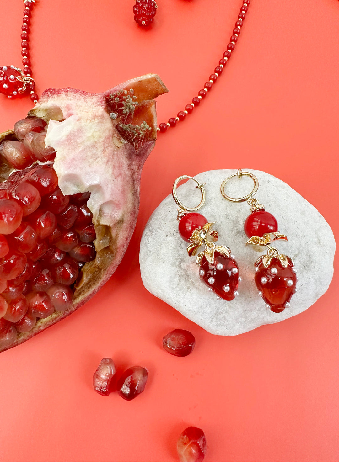 Red Coral With Strawberry Clip-on Earrings JE003 - FARRA