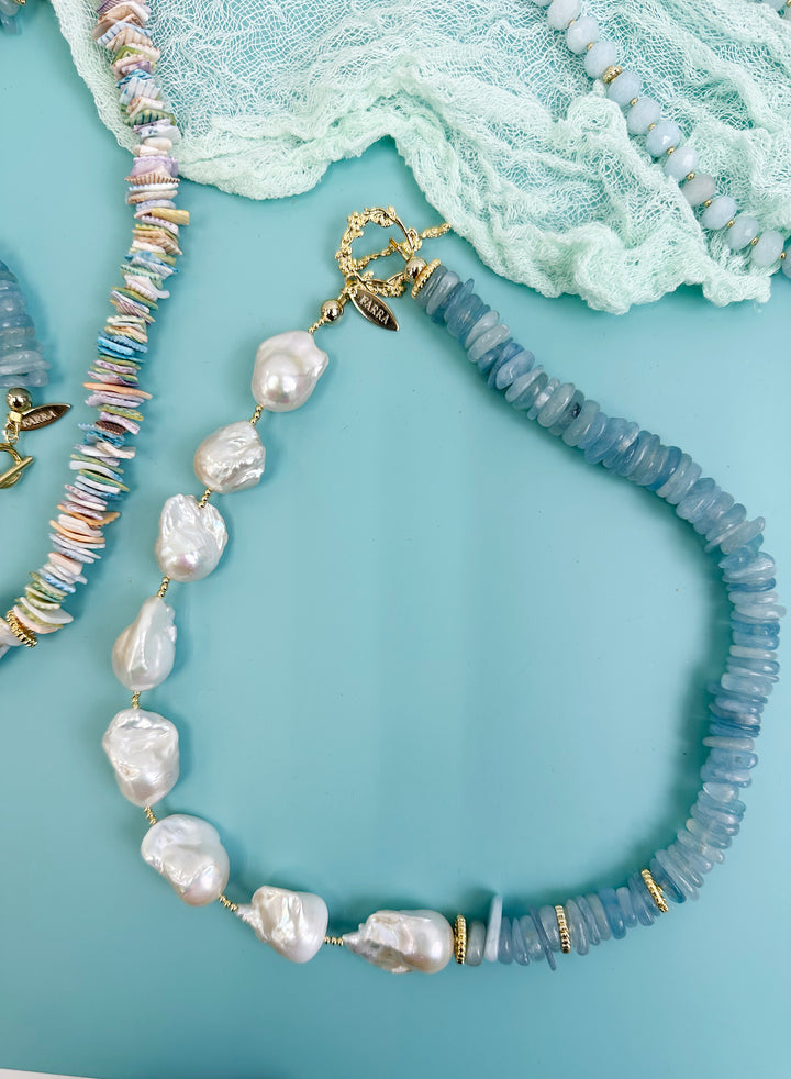 Baroque Pearls with Aquamarine Necklace JN043 - FARRA