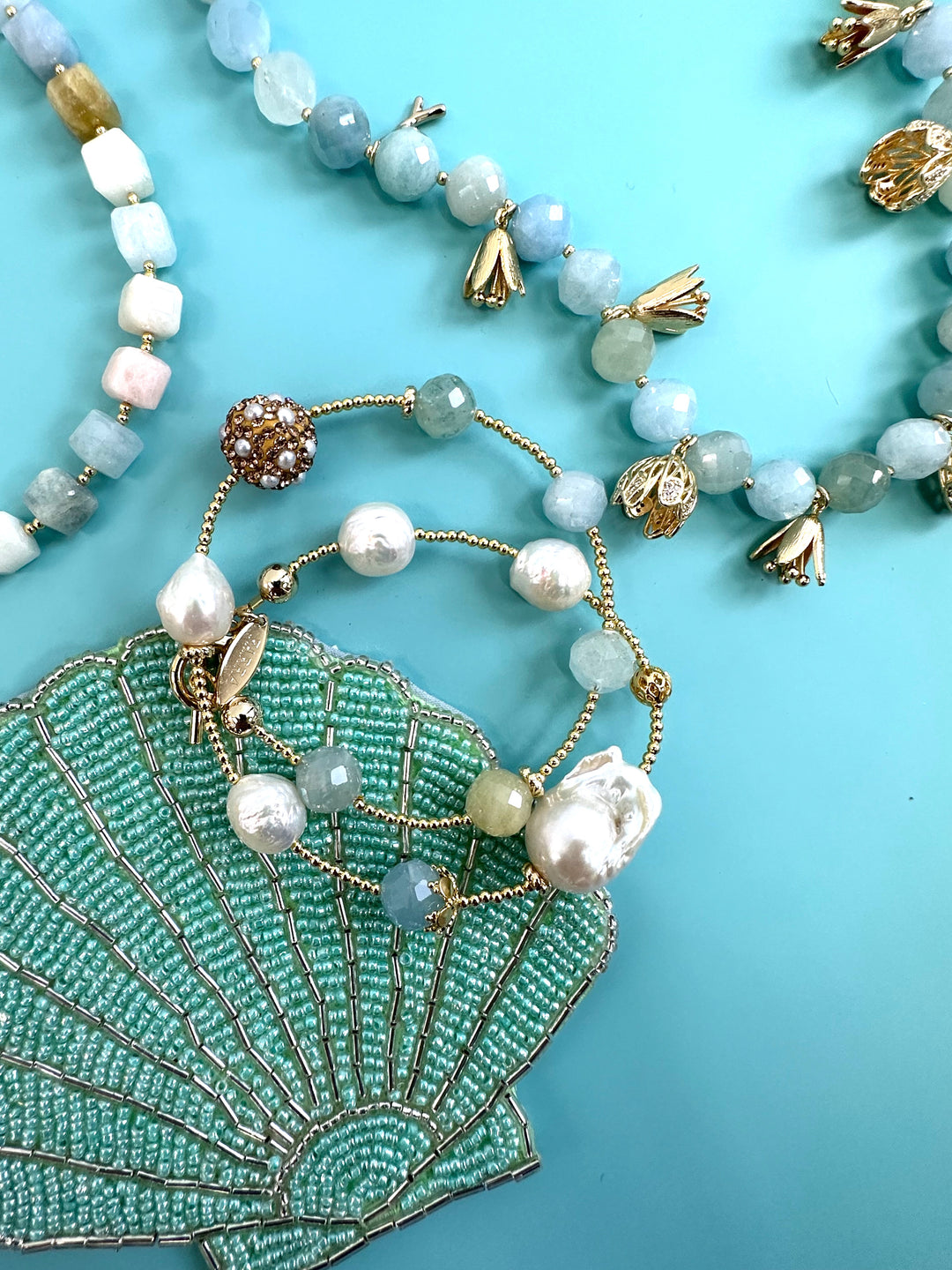 Freshwater Pearls With Turquoise Stones Double Wrapped Bracelet - FARRA