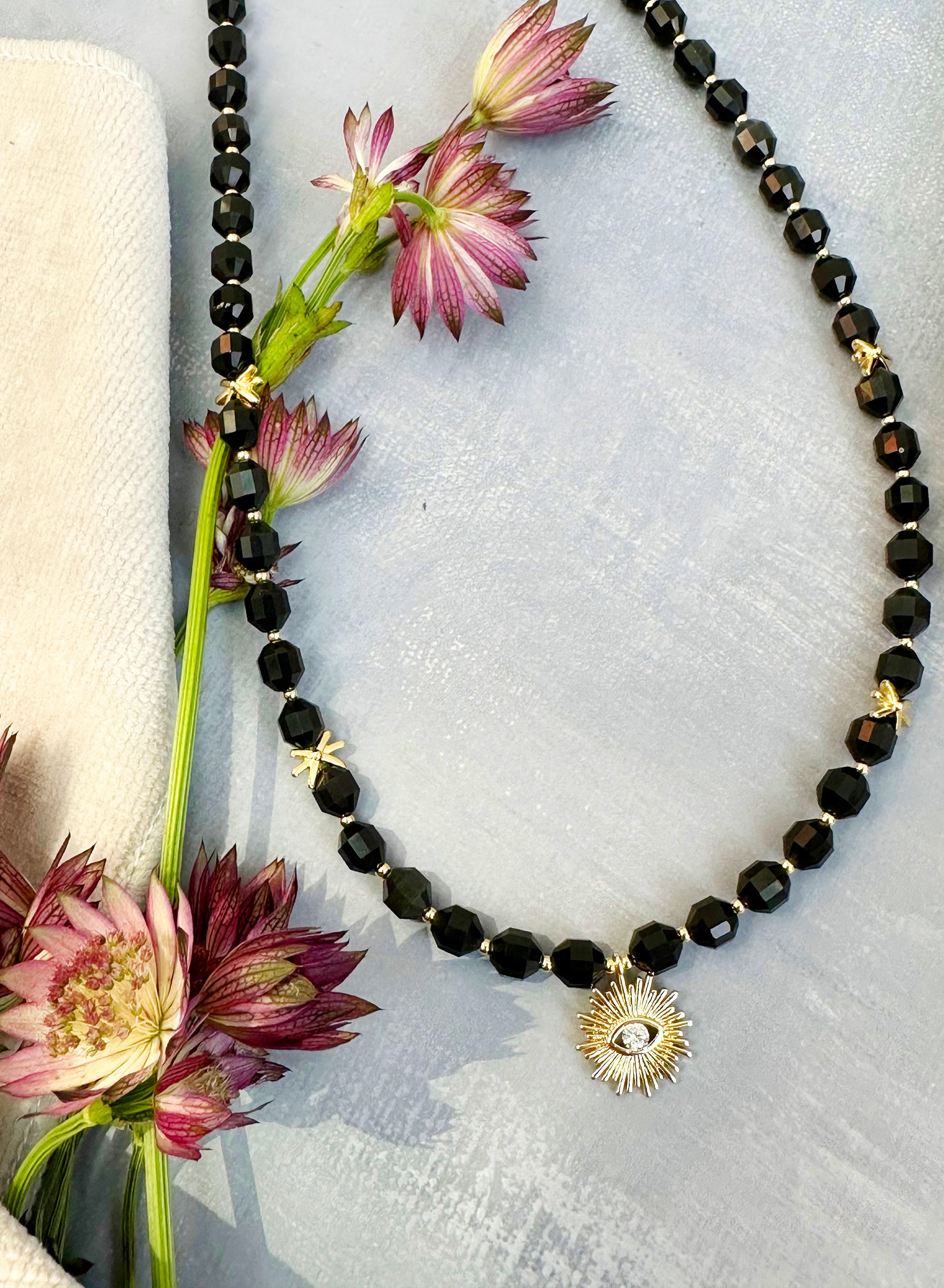 Black Obsidian With Evil Eye Charms Double Layers Bracelet Or Choker by  Farra