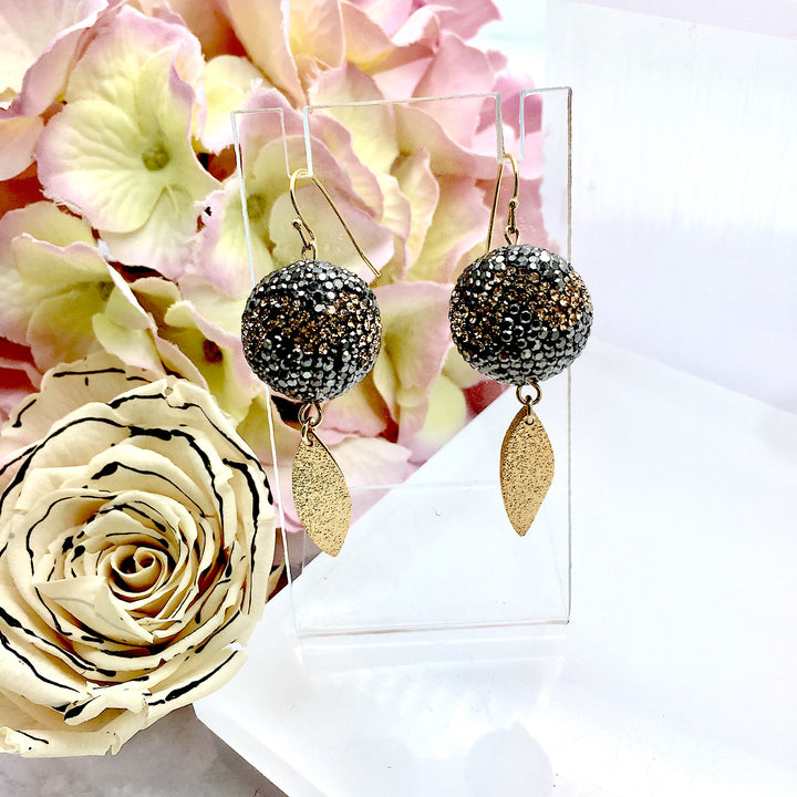 Wholesale Black & Gold Round Rhinestones Earrings ME111 - FARRA