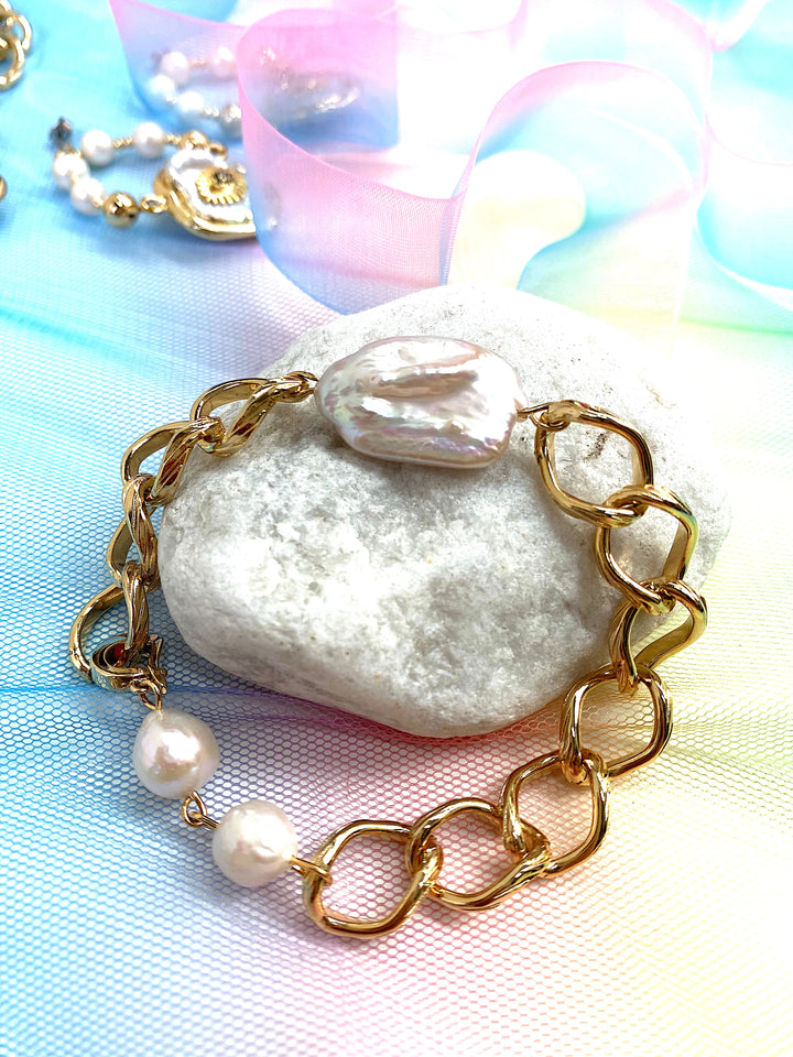 Rectangle Freshwater Pearls Chain Bracelet EB004 - FARRA