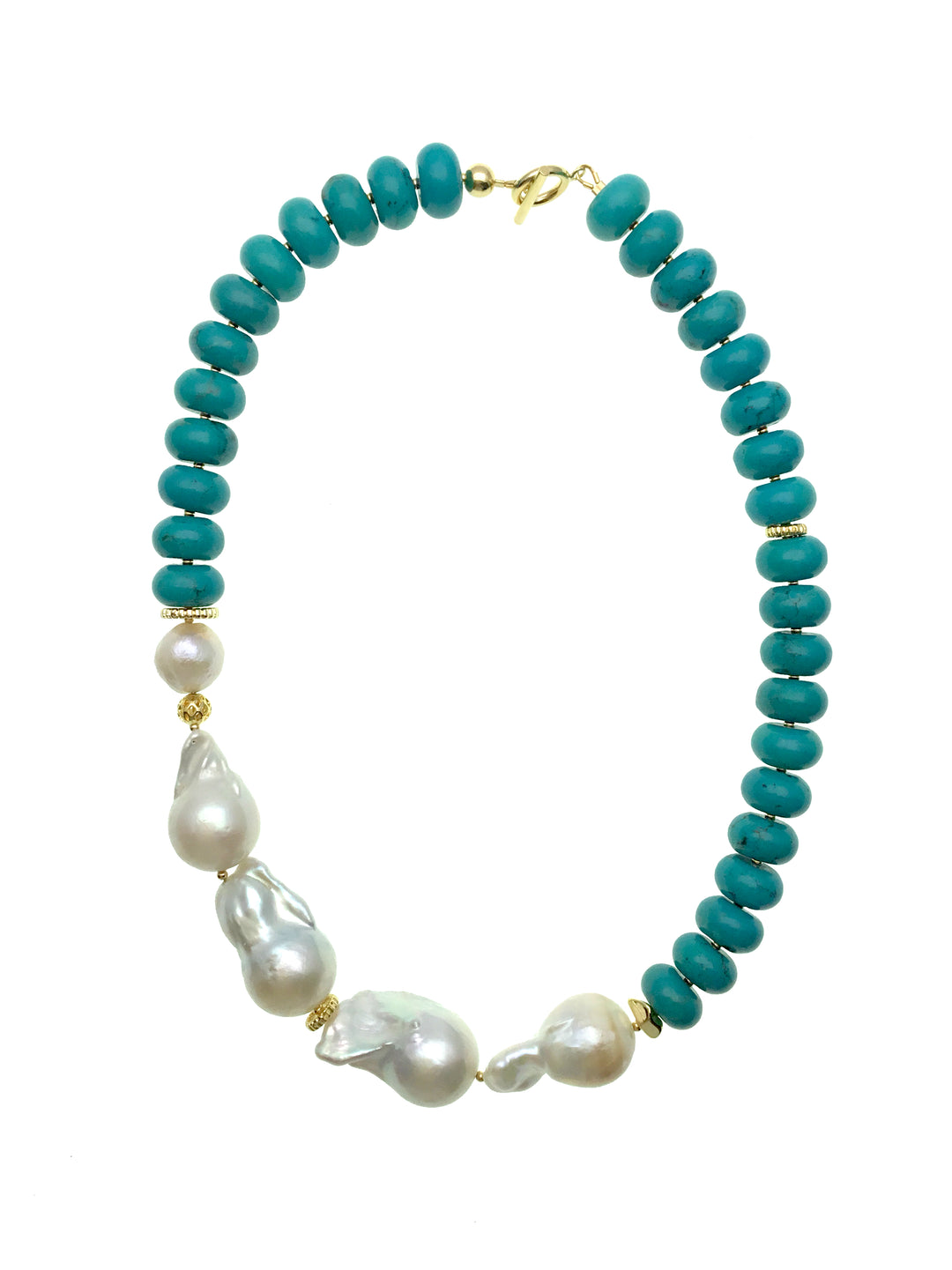 Turquoise With Baroque Pearls Short Necklace DN211 - FARRA
