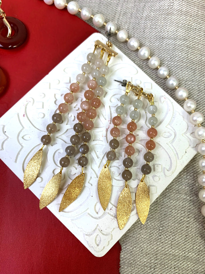 Moonstone Tassels Earrings EE035 - FARRA