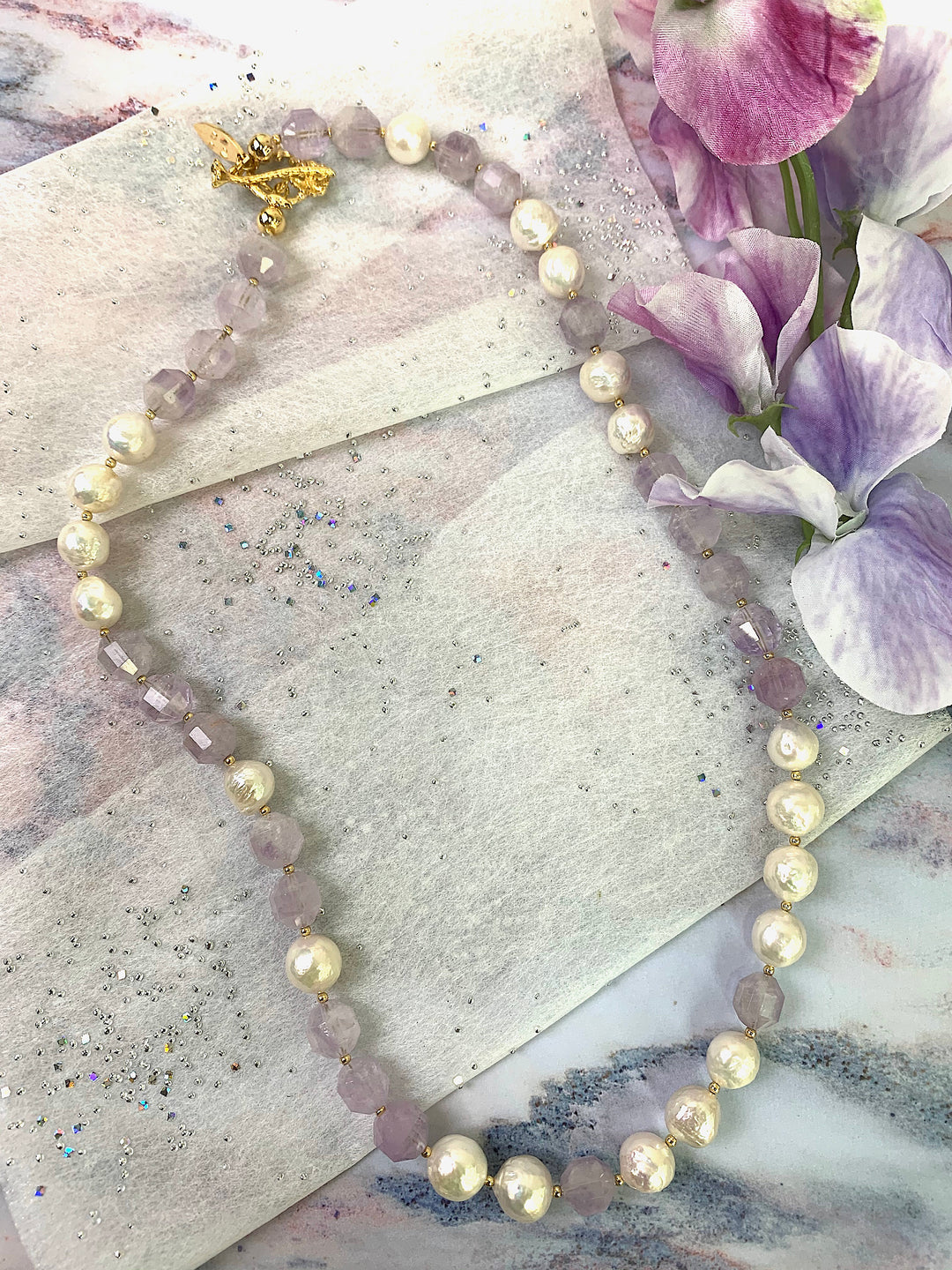 Amethyst with Freshwater Pearls Necklace EN032 - FARRA
