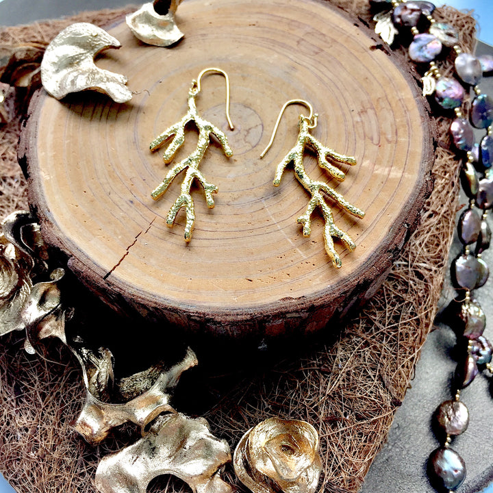 Branch Shaped Gold Earrings IPE002 - FARRA