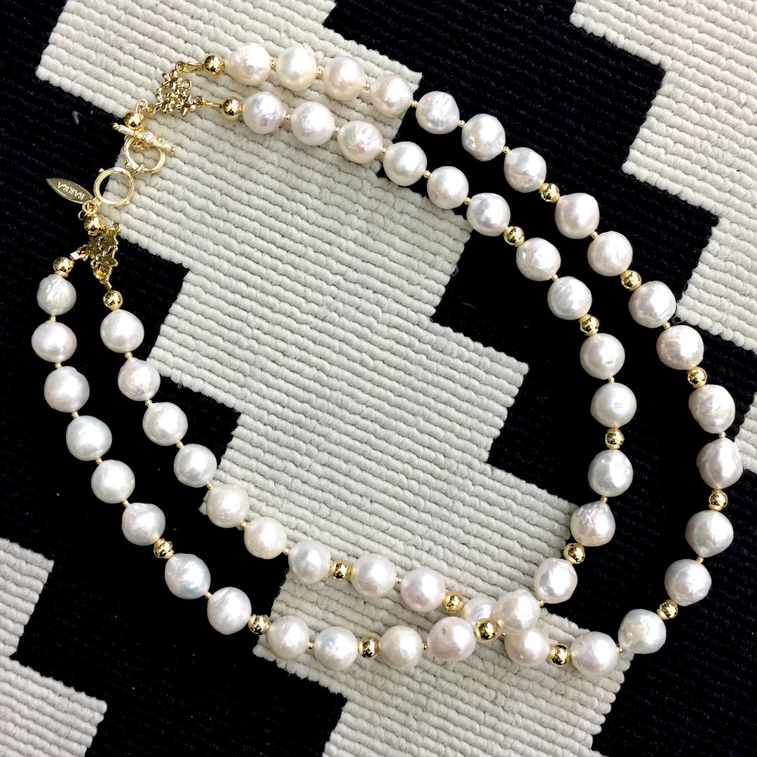 Irregular double layers white Freshwater pearls necklace IN013 - FARRA