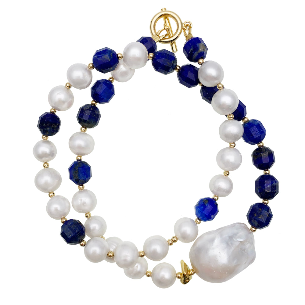 Freshwater Pearls & Lapis Lazuli Choker Necklace EN018 - FARRA
