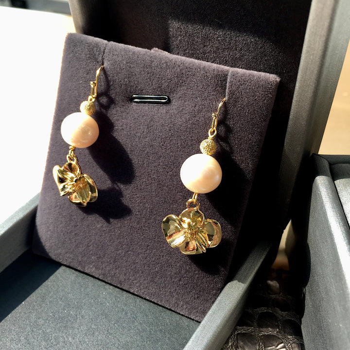 Freshwater Pearls Floral Blossom Dangle Earrings ME124B - FARRA