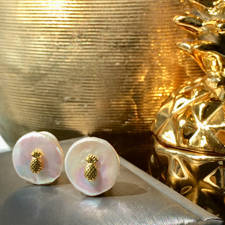 Freshwater Pearls Adorned Pineapple Clip On Earrings ME120 - FARRA