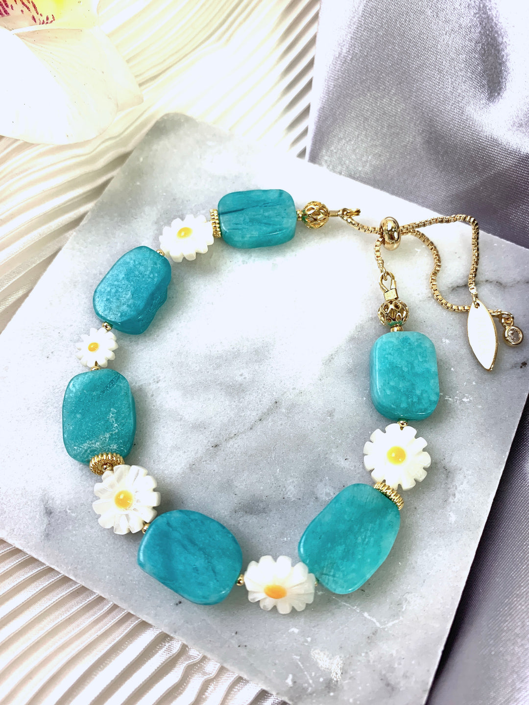 Amazonite With Floral Charms Bracelet GB008 - FARRA