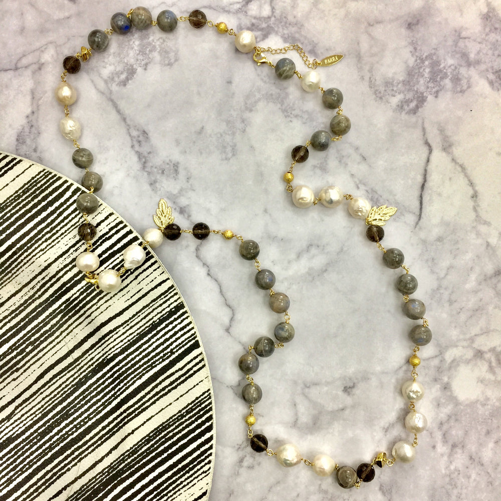 Freshwater Pearls With Labradorite Multi-way Necklace AN026 - FARRA