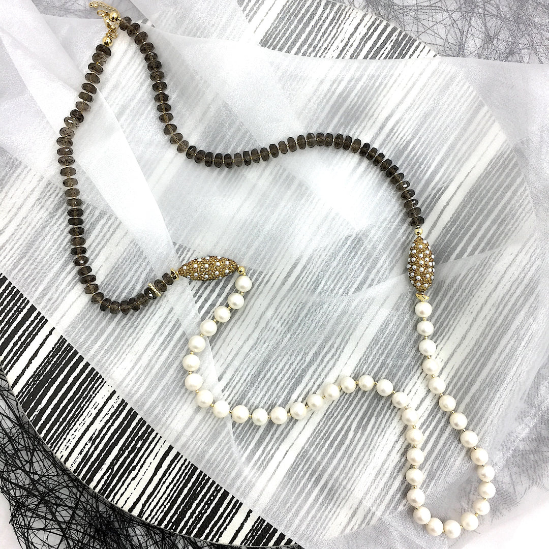 Smoky Quartz With Freshwater Pearls Multi-Way Necklace AN021 - FARRA