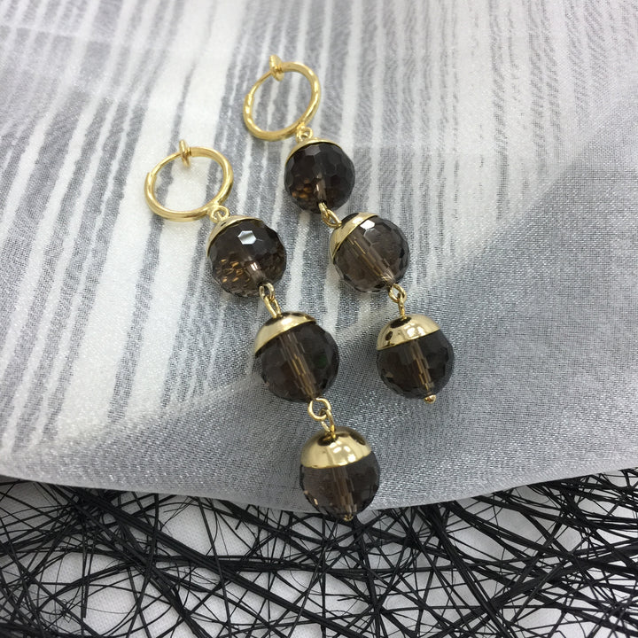 Black Smoky Quartz Clip-on Earrings AE018 - FARRA