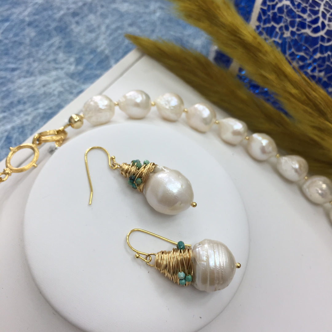 Freshwater Pearls Handcrafted Drop Earrings AE022