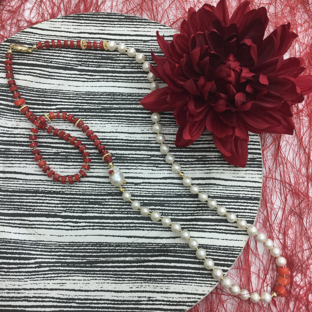 Freshwater Pearls With Red Corals Multi-Way Necklace AN019 - FARRA
