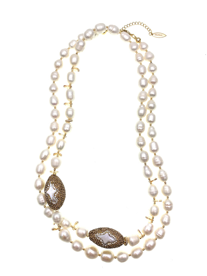 Freshwater Pearls With Crystals & Rhinestone Two Ways Necklace FN035 - FARRA