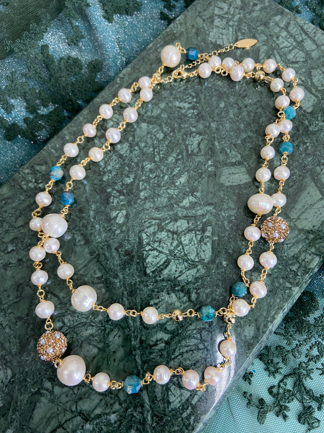 Freshwater Pearls With Blue Apatite Multi-Way Necklace GN007 - FARRA