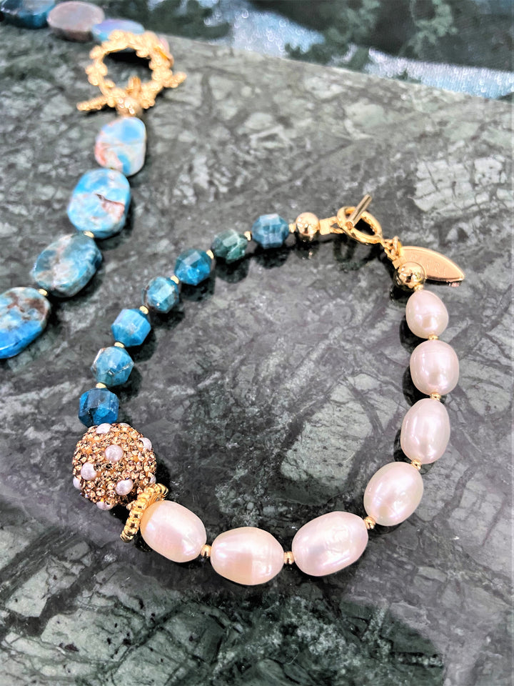 Apatite With Freshwater Pearls Bracelet GB002 - FARRA
