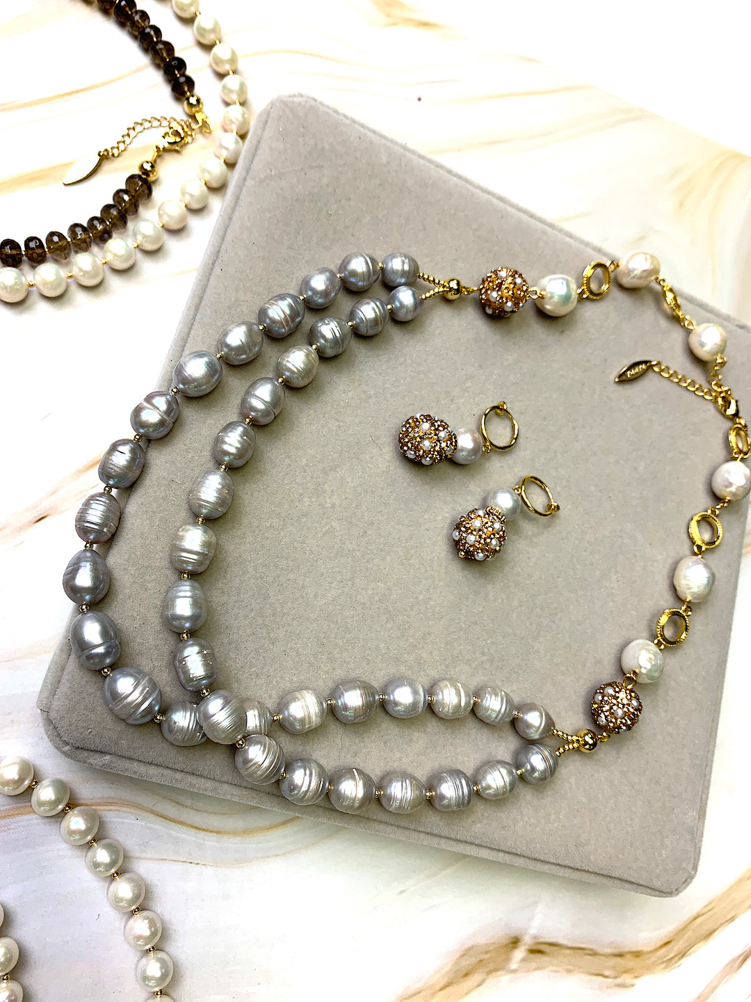 Gray Freshwater Pearls Double Strands Necklace FN023 - FARRA