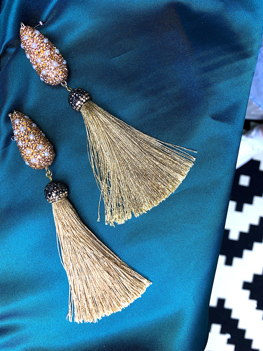 Brown Color Rhinestones Tassel Earrings FE002 - FARRA