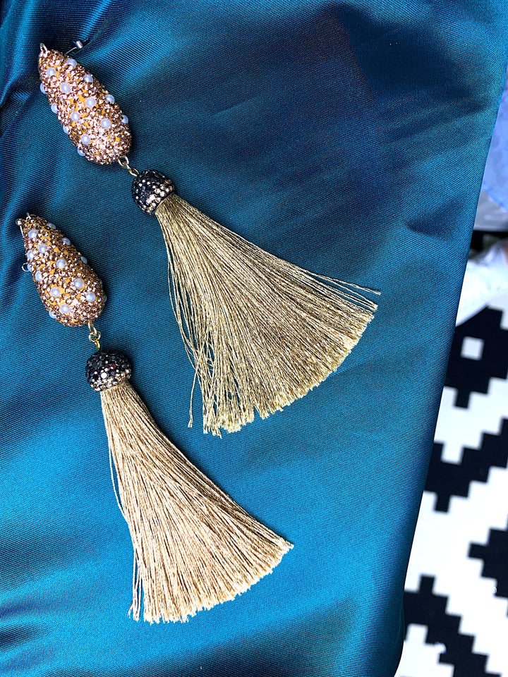 Brown Color Rhinestones Tassel Earrings FE002 - FARRA