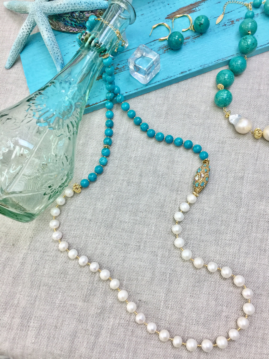 Freshwater Pearls & Turquoise Multi-Way Necklace CN020 - FARRA