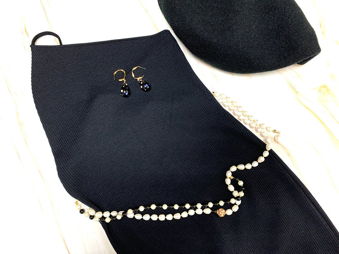 Versatile Freshwater Pearls With Black Obsidian Belt/ Necklace FN022 - FARRA