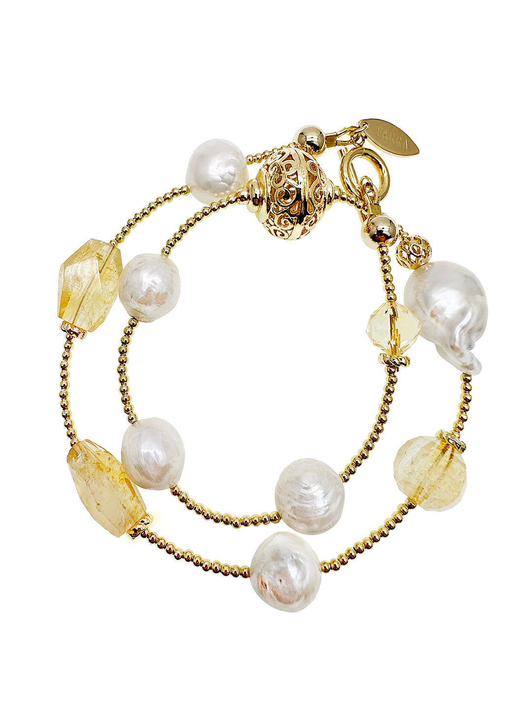 Citrine With Freshwater Pearls Double Layers Bracelet JB006 - FARRA