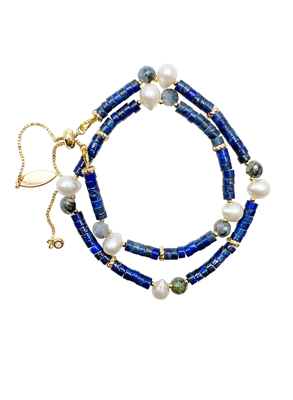 Lapis with Teardrop Freshwater Pearls Double Layers Bracelet JB008 - FARRA
