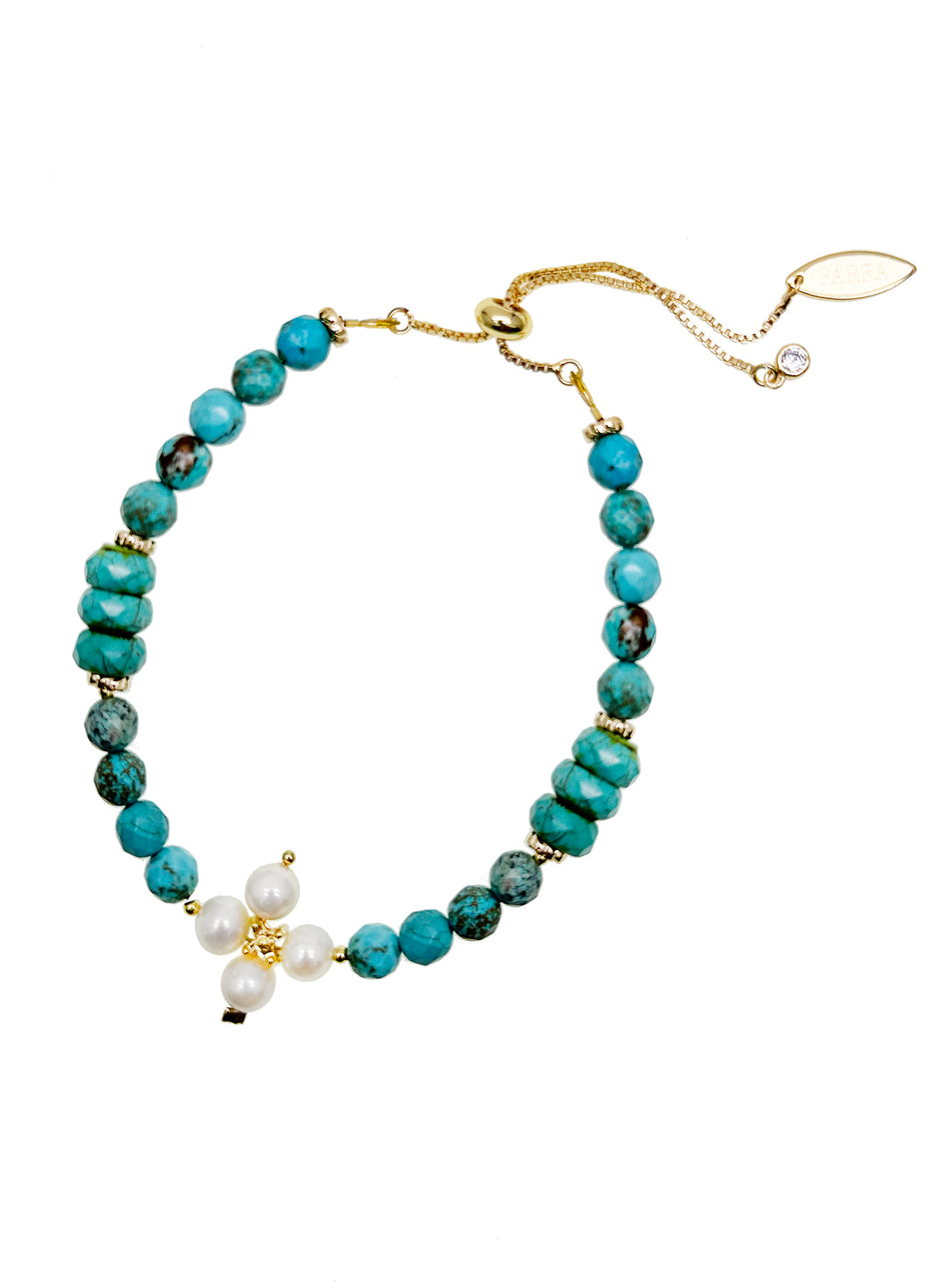 Turquoise with Flower Pearls Adjustable Bracelet JB020 - FARRA