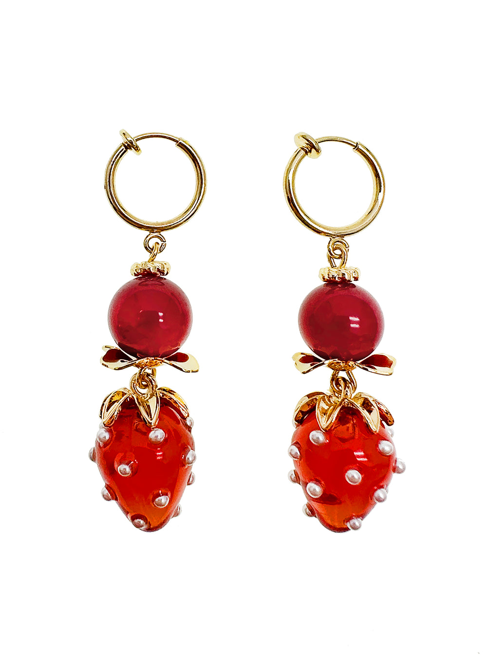 Red Coral With Strawberry Clip-on Earrings JE003 - FARRA
