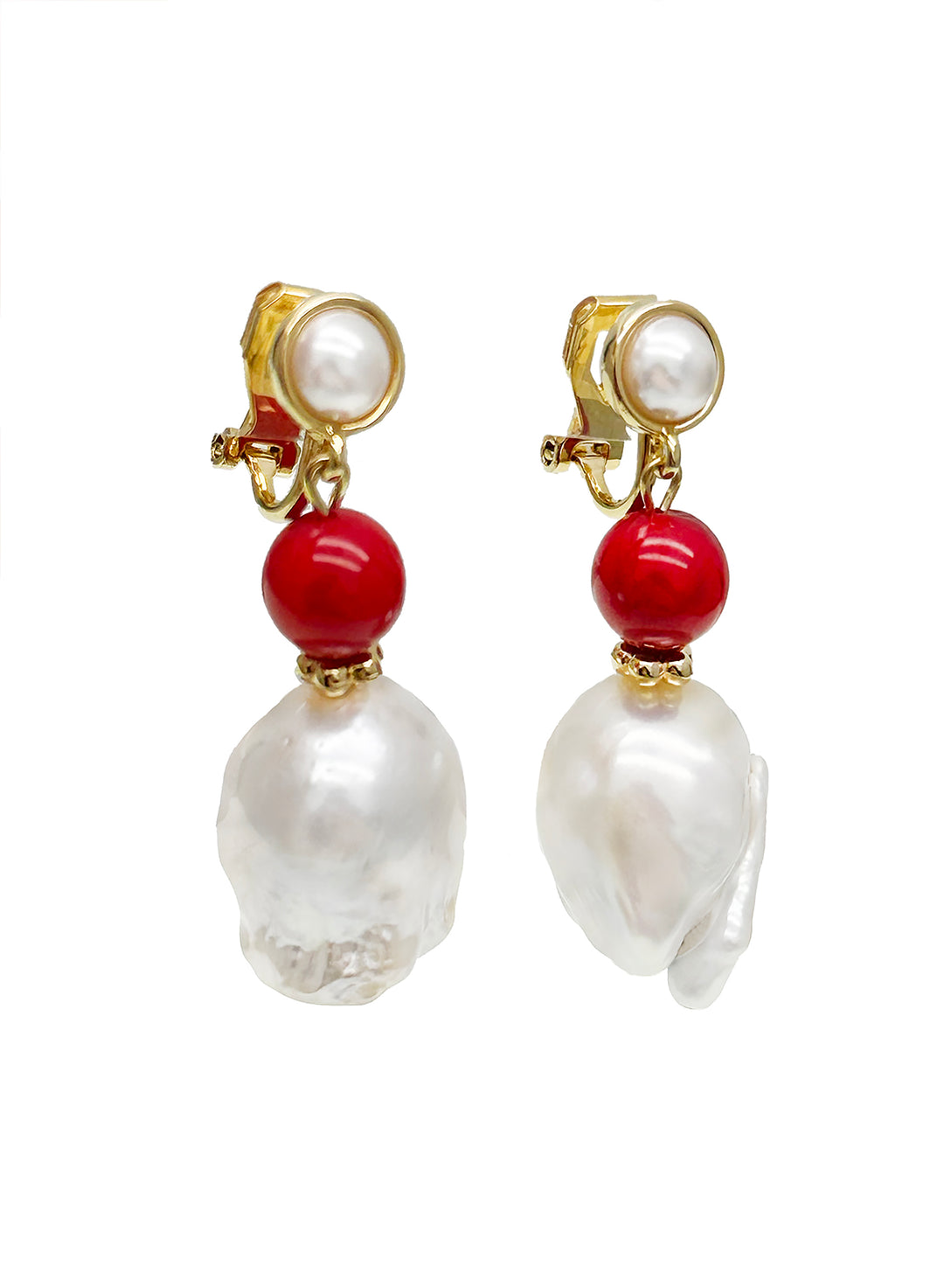 Baroque Pearl with Red Coral Clip-on Earrings JE005 - FARRA