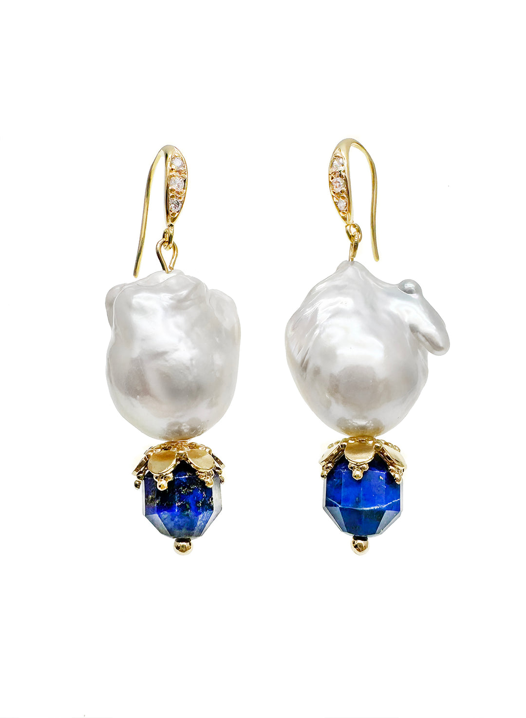 Baroque Pearls with Faceted Lapis Dangle Earrings JE020 - FARRA