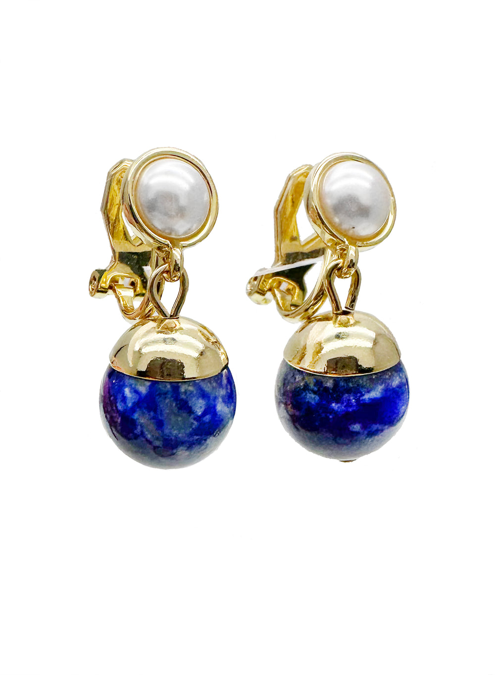 Lapis Dangle Pearls Clip-on Earrings JE023 - FARRA