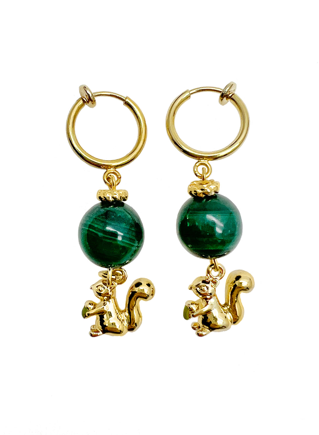 Malachite With Squirrel Clip-on Earrings JE035 - FARRA