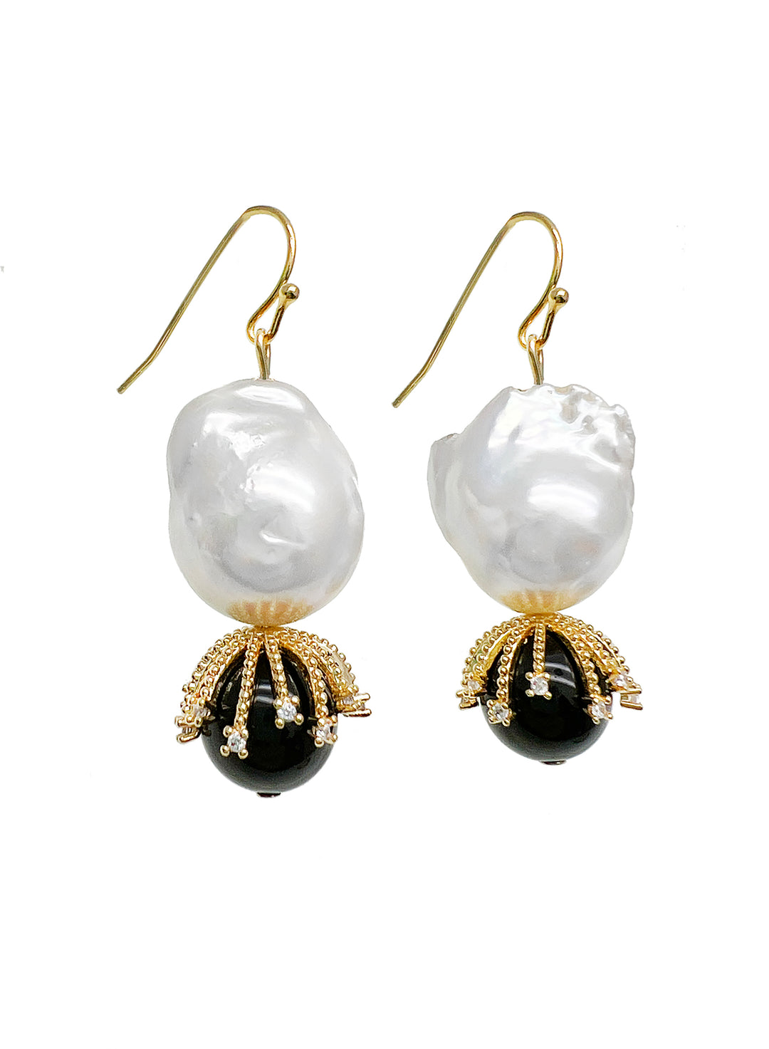 Baroque Pearls with Black Obsidian Earrings JE045 - FARRA