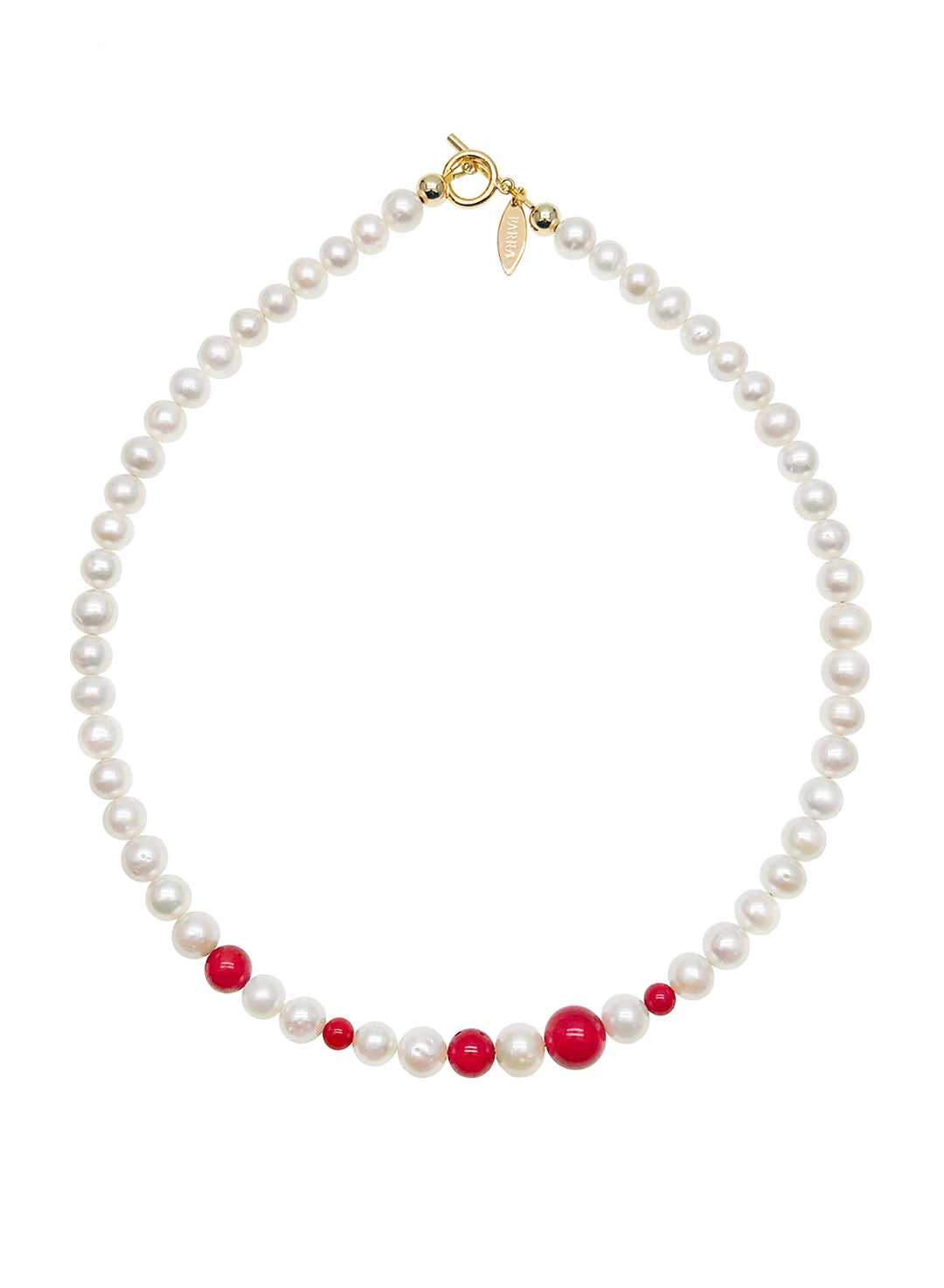 Round White Pearls and Red Coral Mixed Necklace JN002 - FARRA