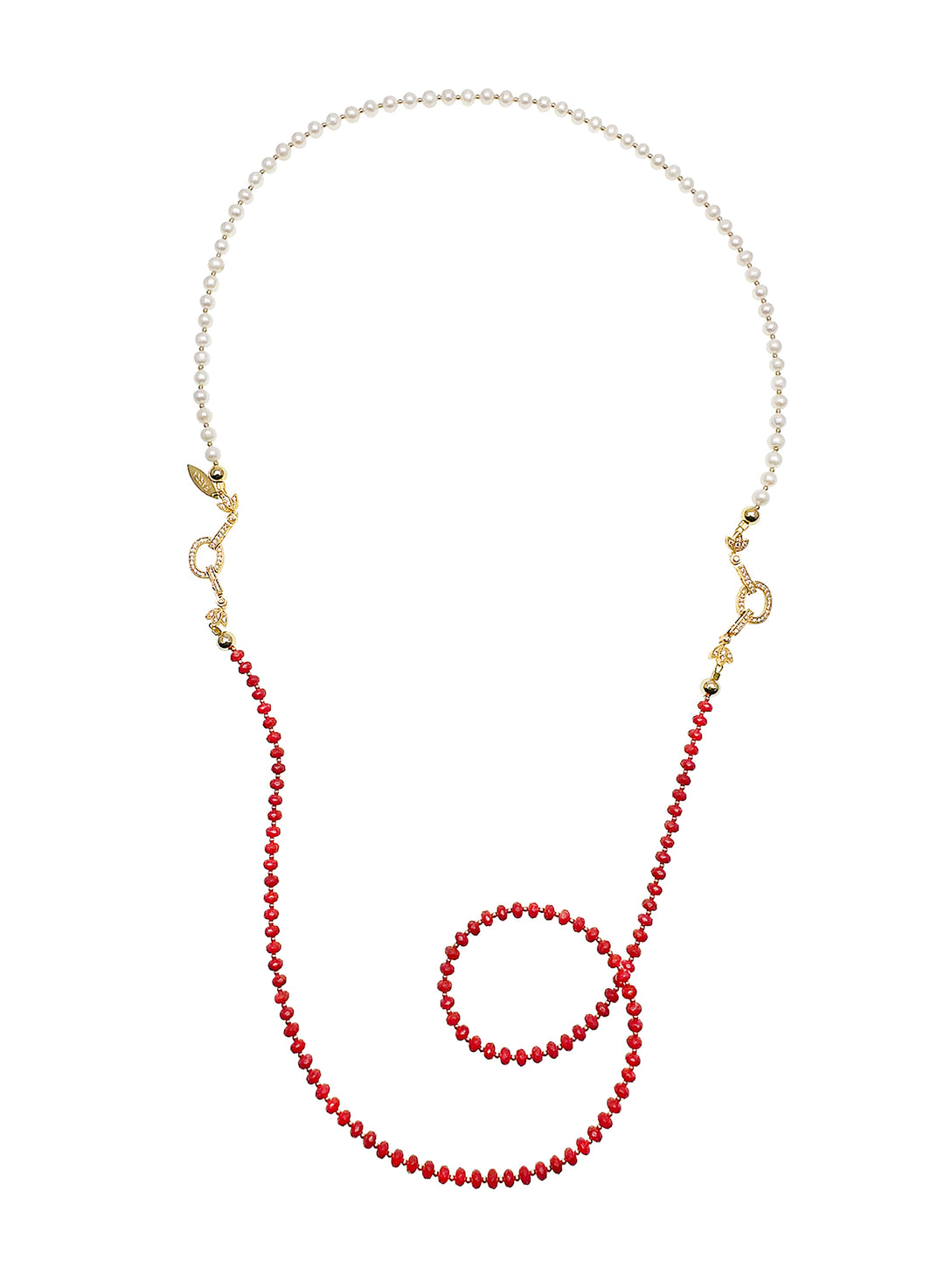 Versatile Red Coral and Pearls Multi-Wear Necklace JN003 - FARRA