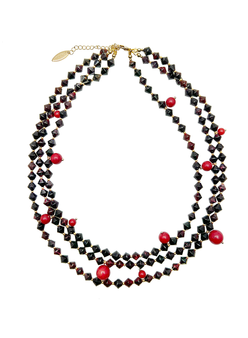 Multi-layers Garnet with Red Coral Statement Necklace JN007 - FARRA
