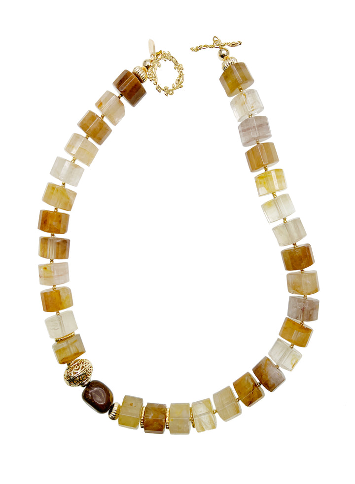 Citrine With Tiger Eye Stones Chunky Necklace JN014 - FARRA