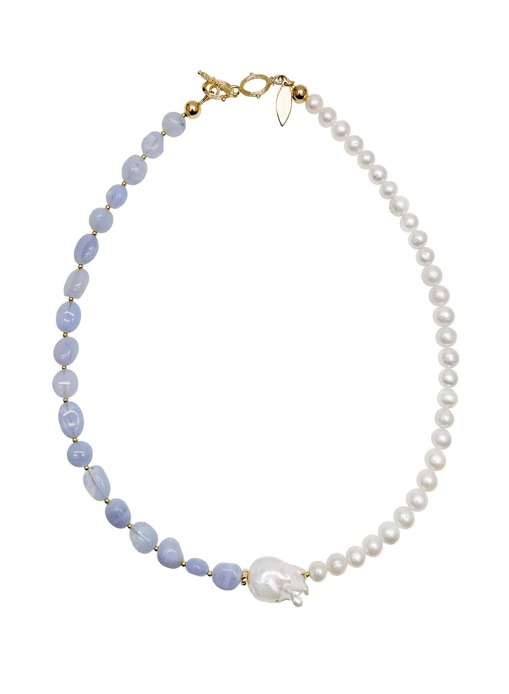 White Freshwater Pearls and Blue Lace Agate Choker Necklace JN032 - FARRA