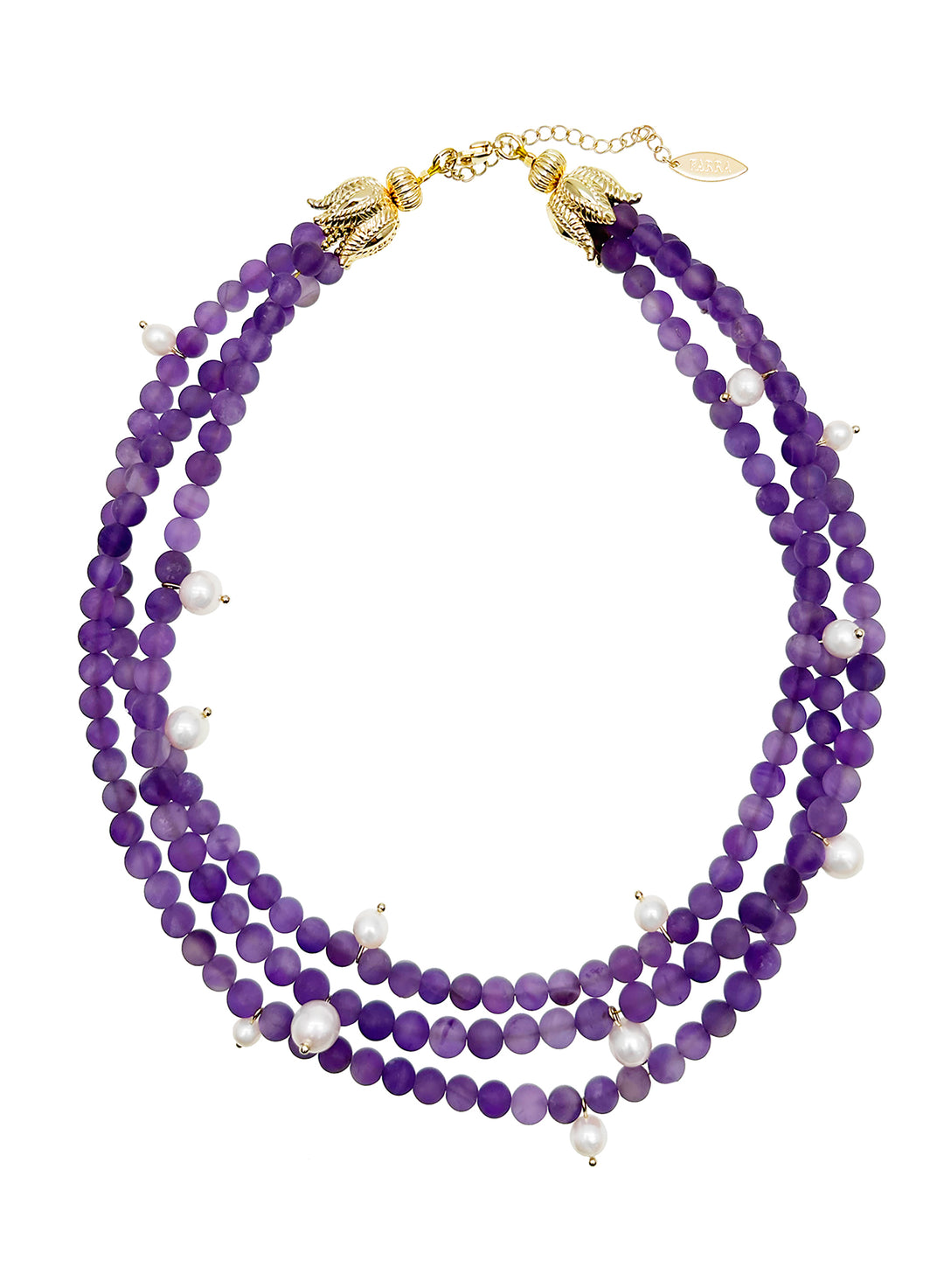Multi-layers Matte Amethyst with Pearls Necklace JN034 - FARRA