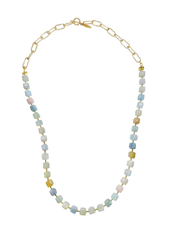 Cube Shape Aquamarine Minimalist Necklace - FARRA