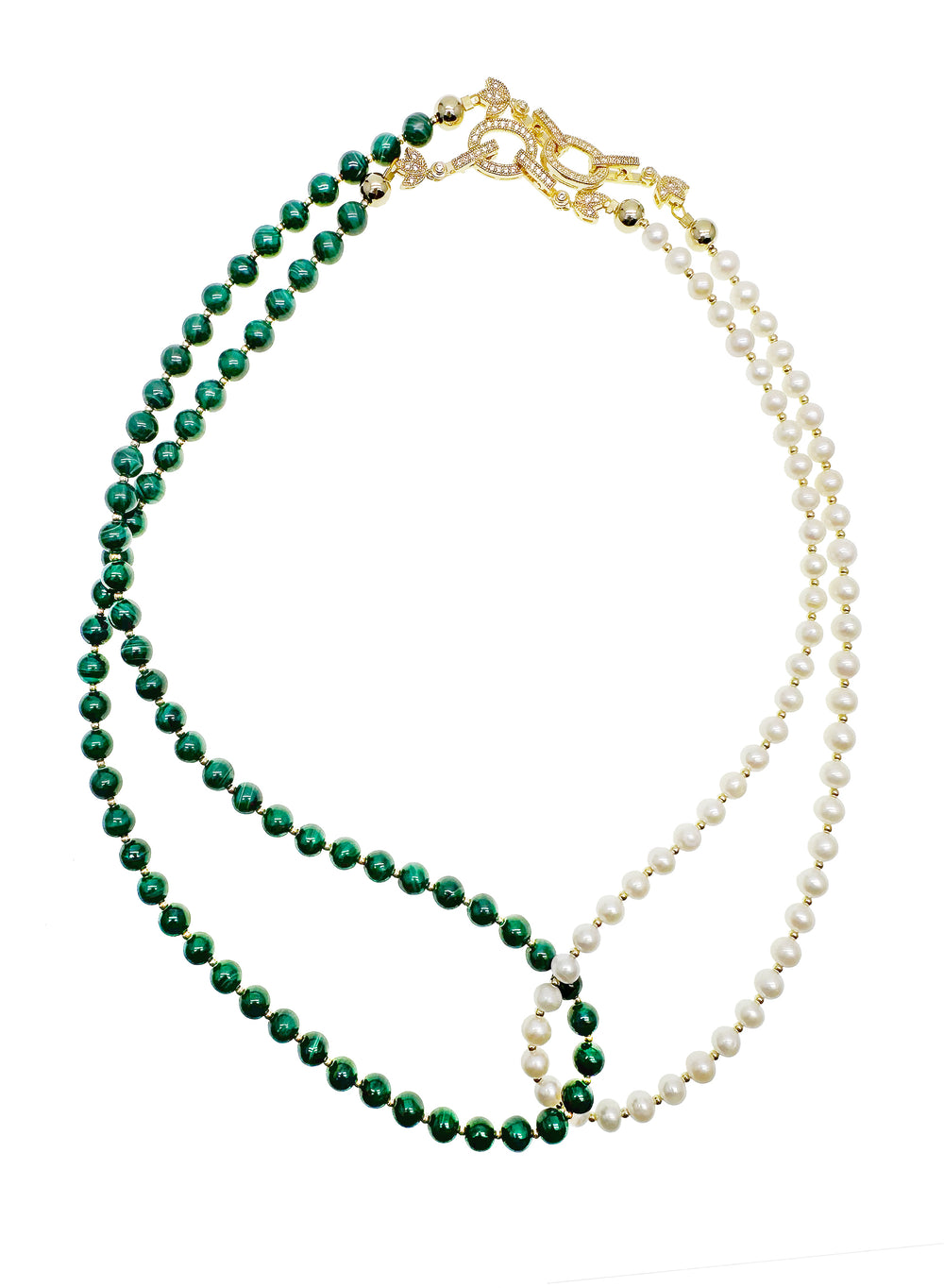 Malachite With Freshwater Pearls Versatile Necklace JN049 - FARRA