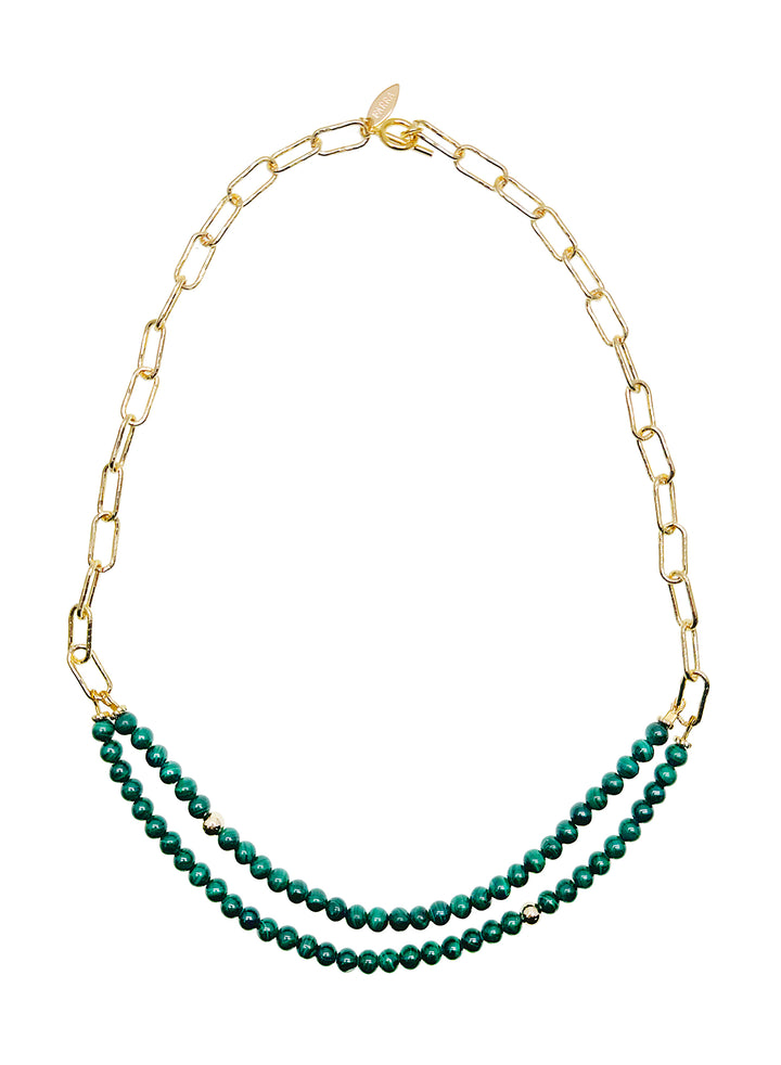 Malachite Double Layers Chain Minimalist Necklace JN052 - FARRA