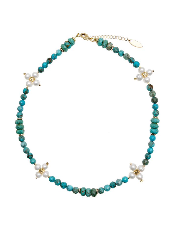 Turquoise with Flower pearls Necklace JN056 - FARRA
