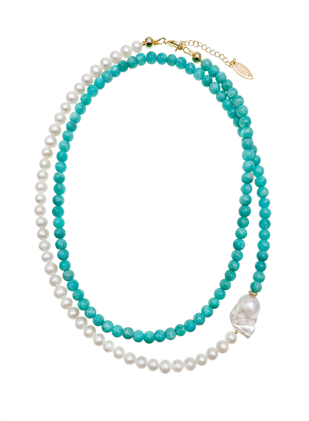 Freshwater Pearls and Amazonite Long Necklace JN058 - FARRA