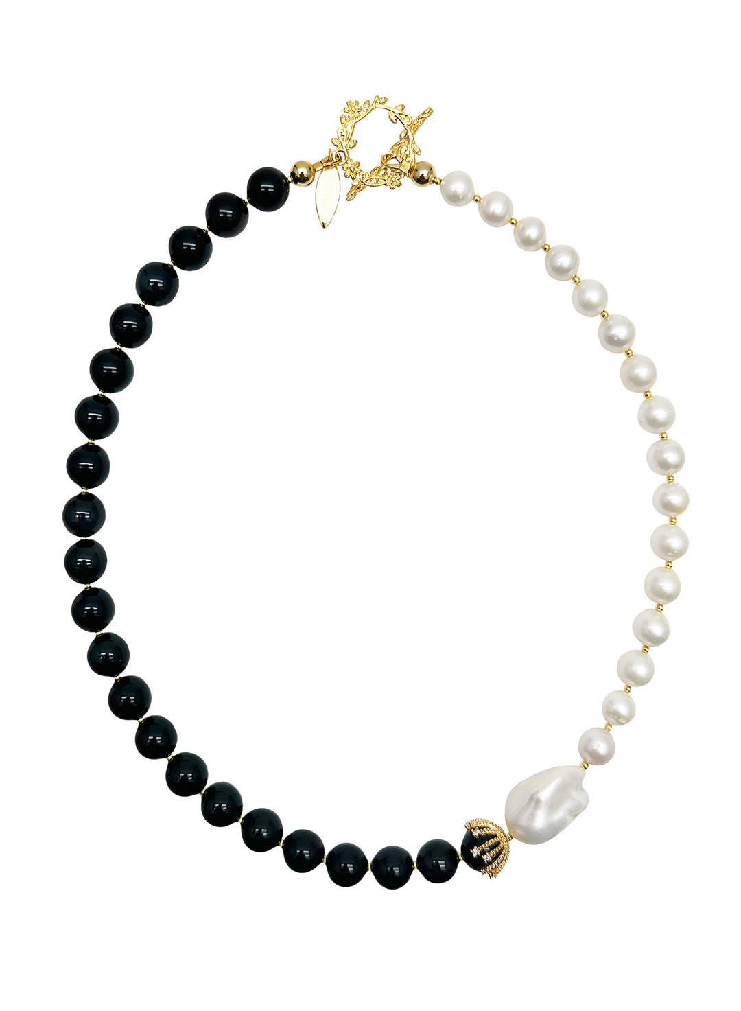 Freshwater Pearls With Black Obsidian Necklace JN060 - FARRA
